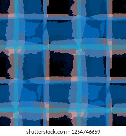Kilt Texture. Seamless Grunge Texture with Hand Painted Crossing Brush Strokes for Wallpaper, Linen, Sportswear. Rustic Check Texture. Vector Seamless Kilt Texture. Scottish Ornament