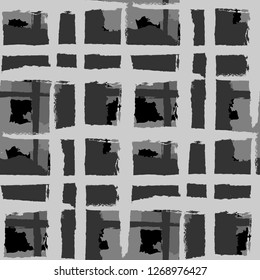 Kilt Texture. Seamless Grunge Texture with Hand Painted Crossing Brush Strokes for Wrapping Paper, Linen, Sportswear. Rustic Check Texture. Vector Seamless Plaid. Scottish Ornament