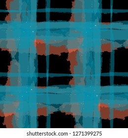 Kilt Texture. Seamless Grunge Texture with Hand Painted Crossing Lines for Wallpaper, Linen, Sportswear. Rustic Check Texture. Vector Seamless Kilt Texture.