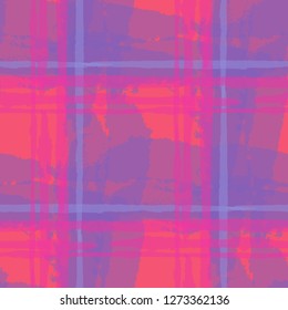 Kilt Texture. Seamless Grunge Texture with Hand Painted Crossing Stripes for Print, Upholstery, Cloth. Rustic Check Texture. Vector Seamless Kilt Texture. Scottish Ornament