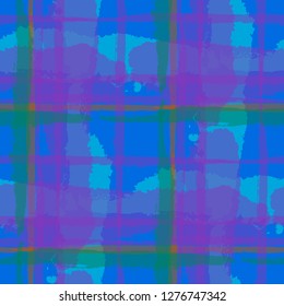 Kilt Texture. Seamless Grunge Texture with Hand Painted Crossing Lines for Wallpaper, Linen, Sportswear. Rustic Check Texture. Vector Seamless Kilt Texture. Scottish Ornament