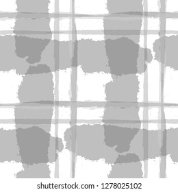 Kilt Texture. Seamless Grunge Texture with Hand Painted Crossing Stripes for Wallpaper, Linen, Sportswear. Rustic Check Texture. Vector Seamless Kilt Texture.