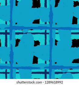 Kilt Texture. Seamless Grunge Texture with Hand Painted Crossing Lines for Swimwear, Fabric, Textile. Rustic Check Texture. Vector Seamless Tartan. Scottish Ornament