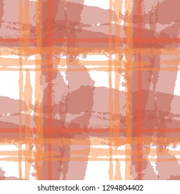 Kilt Texture. Seamless Grunge Texture with Hand Painted Crossing Brush Strokes for Wallpaper, Linen, Sportswear. Rustic Check Texture. Vector Seamless Tartan. Scottish Ornament