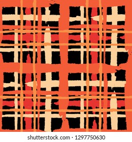 Kilt Texture. Seamless Grunge Texture with Hand Painted Crossing Lines for Wallpaper, Linen, Cloth. Rustic Check Texture. Vector Seamless Kilt Texture. Scottish Ornament