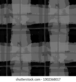 Kilt Texture. Seamless Grunge Texture with Hand Painted Crossing Stripes for Print, Upholstery, Cloth. Rustic Check Texture. Vector Seamless Tartan. Scottish Ornament