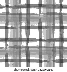 Kilt Texture. Seamless Grunge Texture with Hand Painted Crossing Stripes for Swimwear, Upholstery, Textile. Rustic Check Texture. Vector Seamless Plaid. Scottish Ornament
