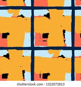 Kilt Texture. Seamless Grunge Texture with Hand Painted Crossing Lines for Wallpaper, Linen, Cloth. Rustic Check Texture. Vector Seamless Kilt Texture. Scottish Ornament