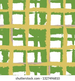 Kilt Texture. Seamless Grunge Texture with Hand Painted Crossing Brush Strokes for Print, Upholstery, Cloth. Rustic Check Texture. Vector Seamless Tartan. Scottish Ornament