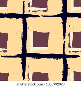 Kilt Texture. Seamless Grunge Texture with Hand Painted Crossing Brush Strokes for Wallpaper, Linen, Cloth. Rustic Check Texture. Vector Seamless Plaid Texture.