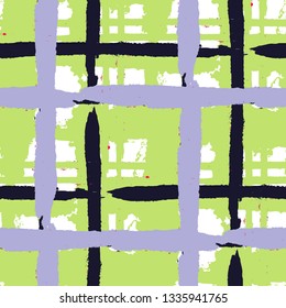Kilt Texture. Seamless Grunge Texture with Hand Painted Crossing Brush Strokes for Print, Upholstery, Cloth. Rustic Check Texture. Vector Seamless Kilt Texture.