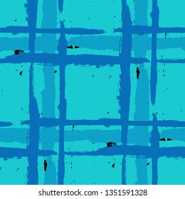 Kilt Texture. Seamless Grunge Texture with Hand Painted Crossing Stripes for Print, Upholstery, Textile. Rustic Check Texture. Vector Seamless Tartan. Scottish Ornament