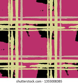 Kilt Texture. Seamless Grunge Texture with Hand Painted Crossing Stripes for Print, Linen, Cloth. Rustic Check Texture. Vector Seamless Tartan. Scottish Ornament