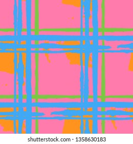 Kilt Texture. Seamless Grunge Texture with Hand Painted Crossing Brush Strokes for Print, Linen, Cloth. Rustic Check Texture. Vector Seamless Kilt Texture. Scottish Ornament