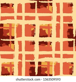 Kilt Texture. Seamless Grunge Texture with Hand Painted Crossing Brush Strokes for Wrapping Paper, Linen, Sportswear. Rustic Check Texture. Vector Seamless Plaid. Scottish Ornament