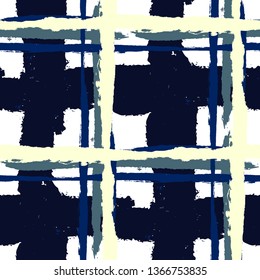 Kilt Texture. Seamless Grunge Texture with Hand Painted Crossing Brush Strokes for Swimwear, Fabric, Textile. Rustic Check Texture. Vector Seamless Kilt Texture. Scottish Ornament