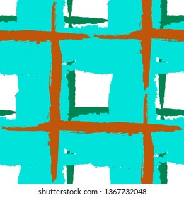 Kilt Texture. Seamless Grunge Texture with Hand Painted Crossing Lines for Print, Upholstery, Cloth. Rustic Check Texture. Vector Seamless Kilt Texture.