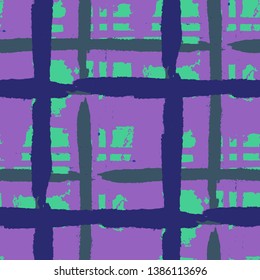 Kilt Texture. Seamless Grunge Texture with Hand Painted Crossing Brush Strokes for Wallpaper, Linen, Sportswear. Rustic Check Texture. Vector Seamless Tartan. Scottish Ornament