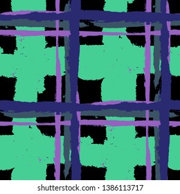 Kilt Texture. Seamless Grunge Texture with Hand Painted Crossing Lines for Print, Upholstery, Cloth. Rustic Check Texture. Vector Seamless Plaid Texture.