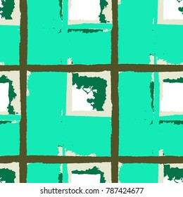 Kilt Texture. Seamless Grunge Texture with Hand Painted Crossing Lines for Swimwear, Fabric, Textile. Rustic Check Texture. Vector Seamless Plaid Texture.