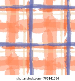 Kilt Texture. Seamless Grunge Texture with Hand Painted Crossing Lines for Wallpaper, Linen, Cloth. Rustic Check Texture. Vector Seamless Kilt Texture.