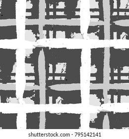 Kilt Texture. Seamless Grunge Texture with Hand Painted Crossing Lines for Wallpaper, Linen, Sportswear. Rustic Check Texture. Vector Seamless Tartan.
