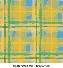 Kilt Texture. Seamless Grunge Pattern with Hand Painted Crossing Stripes for Swimwear, Fabric, Textile. Rustic Check Texture. Vector Seamless Kilt Texture. Scottish 
Ornament