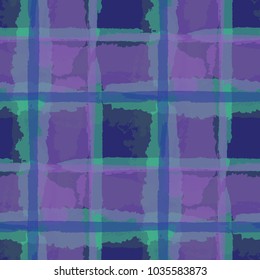 Kilt Texture. Seamless Grunge Pattern with Hand Painted Crossing Stripes for Wallpaper, Linen, Cloth. Rustic Check Texture. Vector Seamless Plaid. Scottish 
Ornament