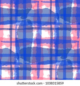 Kilt Texture. Seamless Grunge Pattern with Hand Painted Crossing Stripes for Print, Upholstery, Cloth. Rustic Check Texture. Vector Seamless Kilt Texture. Scottish 
Ornament