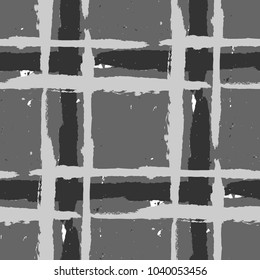 Kilt Texture. Seamless Grunge Pattern with Hand Painted Crossing Lines for Print, Upholstery, Cloth. Rustic Check Texture. Vector Seamless Kilt Texture.
