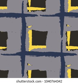Kilt Texture. Seamless Grunge Pattern with Hand Painted Crossing Brush Strokes for Wallpaper, Linen, Sportswear. Rustic Check Texture. Vector Seamless Kilt Texture.