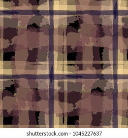 Kilt Texture. Seamless Grunge Pattern with Hand Painted Crossing Stripes for Swimwear, Fabric, Textile. Rustic Check Texture. Vector Seamless Kilt Texture.