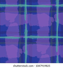 Kilt Texture. Seamless Grunge Pattern with Hand Painted Crossing Stripes for Print, Linen, Cloth. Rustic Check Texture. Vector Seamless Plaid. Scottish Ornament