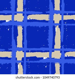 Kilt Texture. Seamless Grunge Pattern with Hand Painted Crossing Lines for Swimwear, Upholstery, Textile. Rustic Check Texture. Vector Seamless Plaid. Scottish 
Ornament