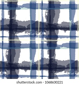 Kilt Texture. Seamless Grunge Pattern with Hand Painted Crossing Brush Strokes for Wallpaper, Linen, Sportswear. Rustic Check Texture. Vector Seamless Plaid Texture.