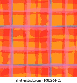 Kilt Texture. Seamless Grunge Pattern with Hand Painted Crossing Stripes for Wrapping Paper, Linen, Sportswear. Rustic Check Texture. Vector Seamless Kilt Texture.