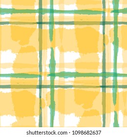 Kilt Texture. Seamless Grunge Pattern with Hand Painted Crossing Brush Strokes for Print, Linen, Cloth. Rustic Check Texture. Vector Seamless Tartan. Scottish 
Ornament