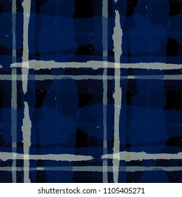 Kilt Texture. Seamless Grunge Pattern with Hand Painted Crossing Lines for Print, Upholstery, Textile. Rustic Check Texture. Vector Seamless Tartan.