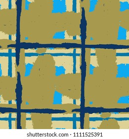 Kilt Texture. Seamless Grunge Pattern with Hand Painted Crossing Brush Strokes for Print, Upholstery, Cloth. Rustic Check Texture. Vector Seamless Tartan. Scottish 
Ornament