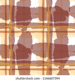 Kilt Texture. Seamless Grunge Pattern with Hand Painted Crossing Brush Strokes for Print, Upholstery, Cloth. Rustic Check Texture. Vector Seamless Plaid Texture.
