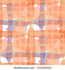 Kilt Texture. Seamless Grunge Pattern with Hand Painted Crossing Brush Strokes for Print, Upholstery, Textile. Rustic Check Texture. Vector Seamless Plaid. Scottish Ornament