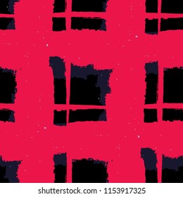 Kilt Texture. Seamless Grunge Pattern with Hand Painted Crossing Stripes for Print, Upholstery, Textile. Rustic Check Texture. Vector Seamless Tartan. Scottish Ornament