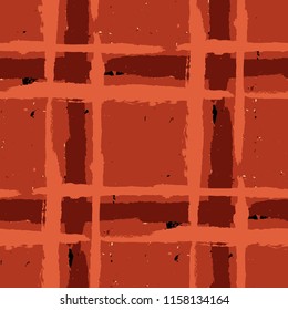 Kilt Texture. Seamless Grunge Pattern with Hand Painted Crossing Brush Strokes for Swimwear, Fabric, Textile. Rustic Check Texture. Vector Seamless Kilt Texture. Scottish Ornament