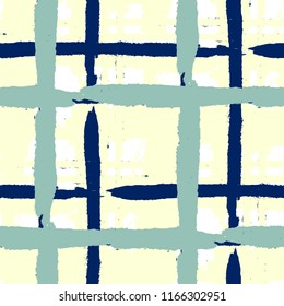 Kilt Texture. Seamless Grunge Pattern with Hand Painted Crossing Brush Strokes for Wallpaper, Linen, Sportswear. Rustic Check Texture. Vector Seamless Tartan.