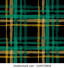 Kilt Texture. Seamless Grunge Pattern with Hand Painted Crossing Lines for Wrapping Paper, Linen, Sportswear. Rustic Check Texture. Vector Seamless Tartan.
