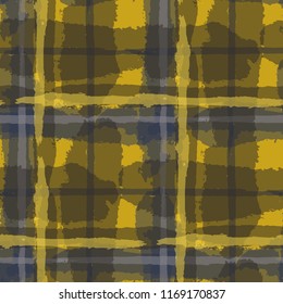 Kilt Texture. Seamless Grunge Pattern with Hand Painted Crossing Lines for Swimwear, Upholstery, Textile. Rustic Check Texture. Vector Seamless Kilt Texture.