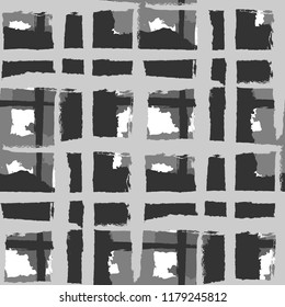 Kilt Texture. Seamless Grunge Pattern with Hand Painted Crossing Lines for Wallpaper, Linen, Cloth. Rustic Check Texture. Vector Seamless Tartan.