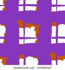 Kilt Texture. Seamless Grunge Pattern with Hand Painted Crossing Lines for Print, Linen, Cloth. Rustic Check Texture. Vector Seamless Plaid Texture.