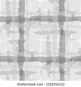 Kilt Texture. Seamless Grunge Pattern with Hand Painted Crossing Brush Strokes for Print, Linen, Cloth. Rustic Check Texture. Vector Seamless Plaid Texture.