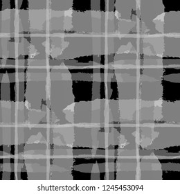 Kilt Texture. Seamless Grunge Pattern with Hand Painted Crossing Stripes for Wallpaper, Linen, Sportswear. Rustic Check Texture. Vector Seamless Plaid Texture.